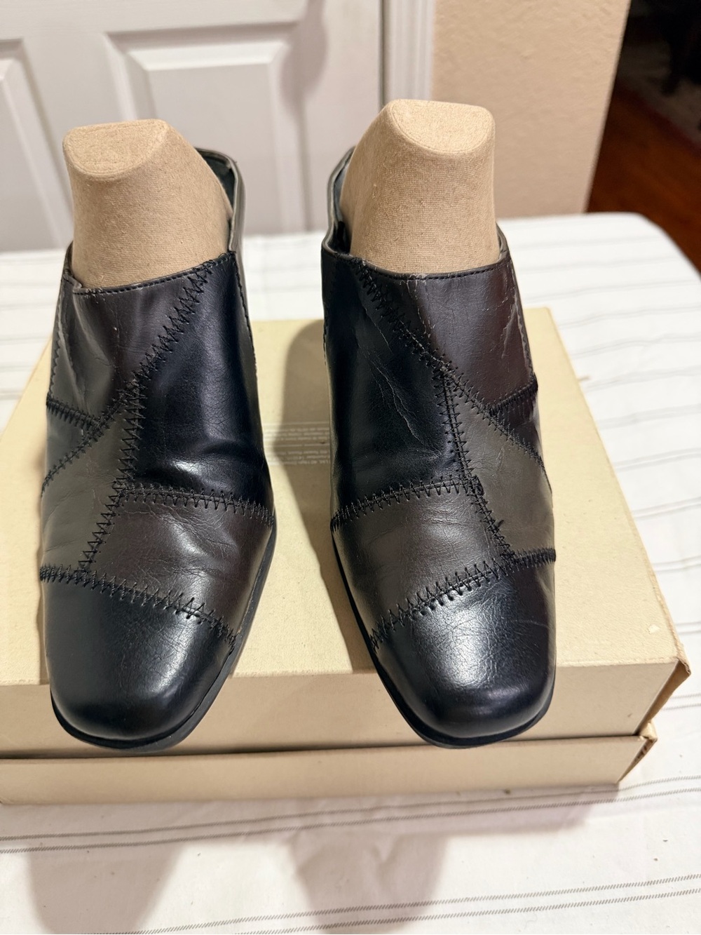 White Mountain Women's Patchwork Leather Mules - Black and Brown